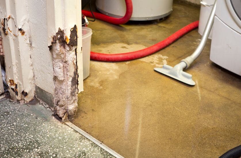 Contaminated water extraction equipment deployed during sewage backup cleanup