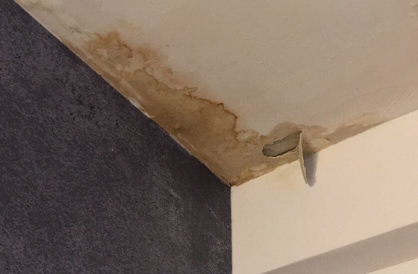 Water damage stains on ceiling